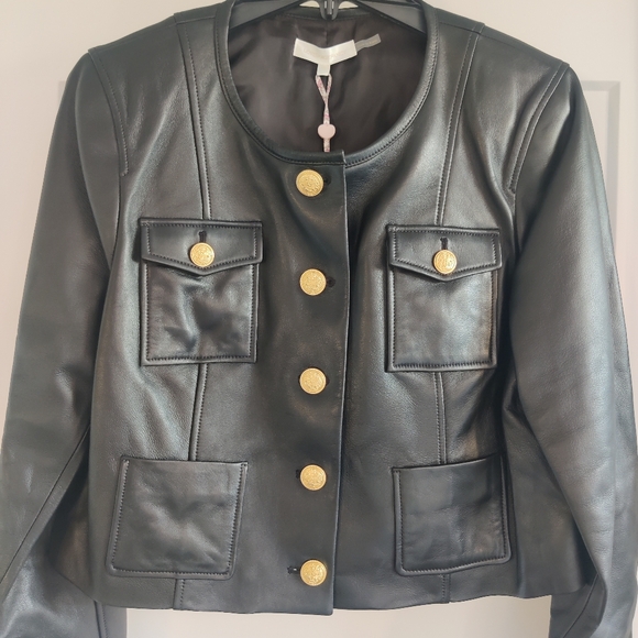 LOVESHACKFANCY Xander Cropped Lamb Leather Jacket Size 12 **FITS LARGE** NWT - Picture 8 of 16
